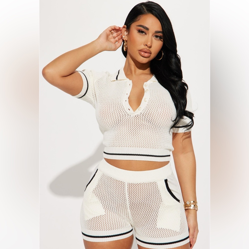 White Knit Crop Top and Shorts Set